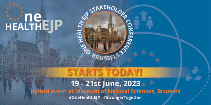 One Health EJP Conference starts today is the text written with an image of Brussels in the centre