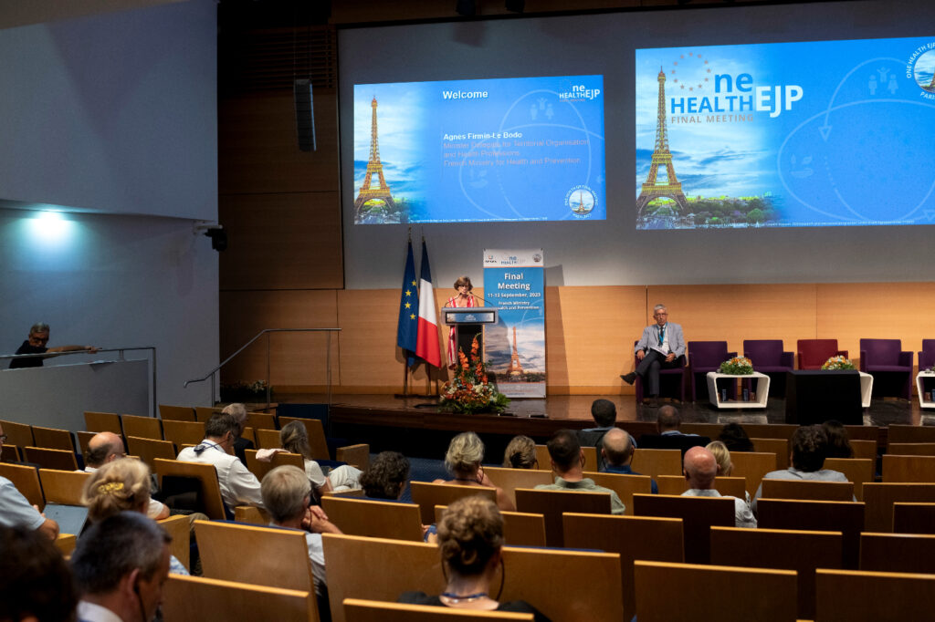 Day1 One Health EJP Final Meeting venue in Paris with Agnes Firmin-Le Bodo presenting welcome address